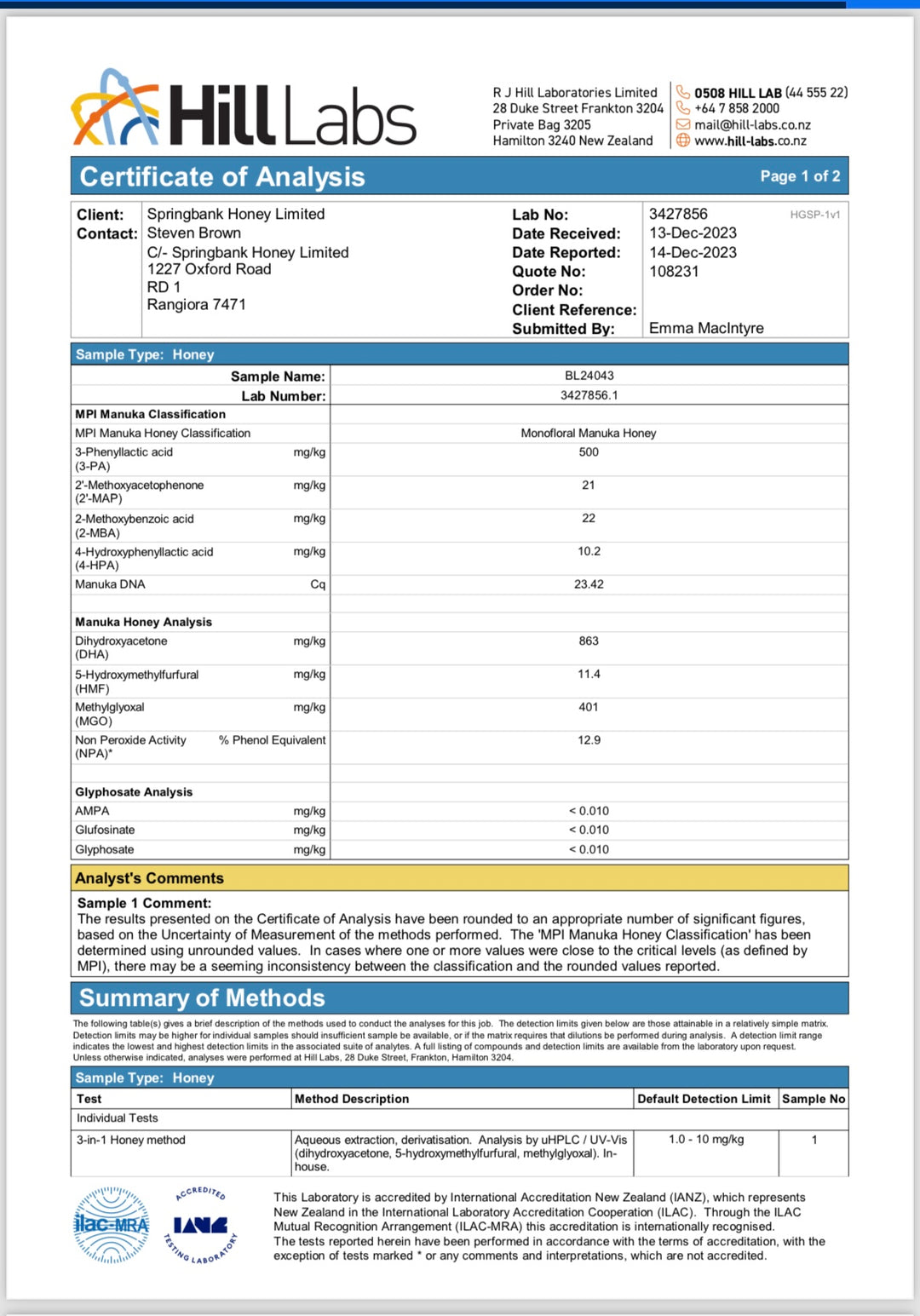 Barakka Group Manuka Honig 448-730 MGO